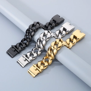 Polished 29mm Cuban link steel bracelets for men in gold, silver and black finishes