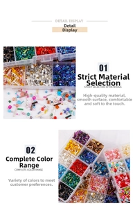 Dettaglio di perline di vetro colorate fai-da-te e set di perline a tubo in scatola di plastica