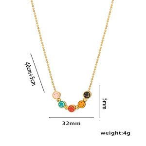 Golden beaded necklace with colorful smiley pendants and 40+5cm adjustable chain