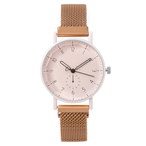 Women Fashion Quartz Watch Minimalist Round Dial Arabic Numerals Milanese Mesh Band Magnetic Buckle Elegant Wristwatch
