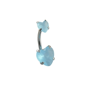 Double heart blue zircon belly button ring made of 14G internal thread stainless steel