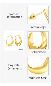 Detail of irregular gold plated stainless steel hoop earrings with size specifications