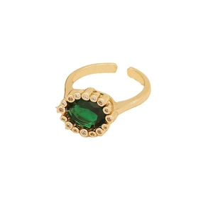 Elegant gold-plated ring featuring an emerald-green stone with halo zircon accents