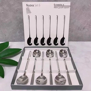 Set of 6 premium stainless steel long handle coffee spoons in a minimalist gift box
