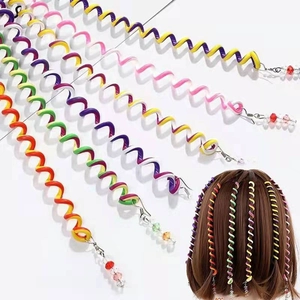 Colorful spiral hair twisters for girls featuring vibrant shades and clear bead details