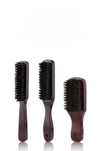 Three-piece solid wood beard brush set with natural black bristles for grooming