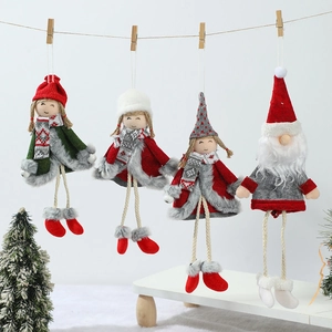 Set of 4 knitted plush Christmas tree ornaments featuring Santa and doll designs