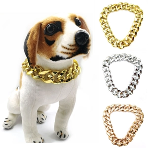 Pet Hip Hop Gold Chain Plastic Cuban Link Necklace For Large Medium Dogs Cats Stylish Fashion Jewelry Costume