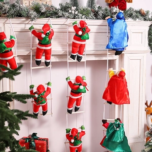 Christmas Santa climbing ladder hanging ornaments with colorful outfits for holiday decor