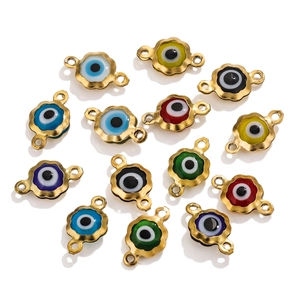 18K gold plated stainless steel evil eye enamel charms for DIY jewelry making