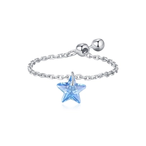 Adjustable S925 sterling silver chain ring featuring a dangling blue star crystal pendant