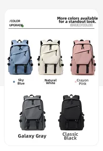 Minimalist large capacity travel backpack shown in five essential colors and flap design