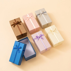 Rectangular Jewelry Gift Box Cardboard Textured Paper With Ribbon Bowknot Elegant Necklace Bracelet Packaging Case