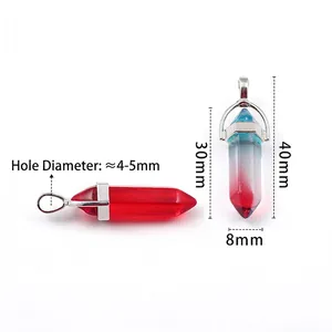 Hexagonal crystal pendant necklace with red gradient stone and 40mm size dimensions