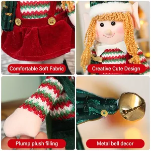 Standing Christmas elf doll ornament with red velvet fabric and striped hat decoration