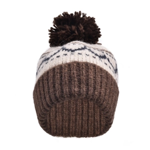 Bonnet rétro en tricot jacquard avec pompon marron pour la chaleur et le ski d'hiver
