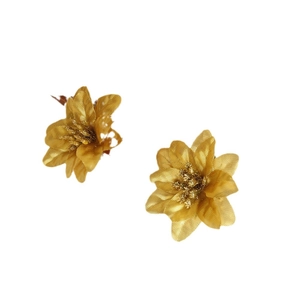 Sparkling gold fabric decorative flower with glitter center for Christmas DIY crafts
