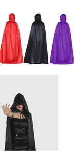 Mantello con cappuccio Halloween in raso costume da strega vampiro per adulti bambini.