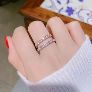 Minimalist stackable titanium steel rings with half-circle CNC diamonds for women