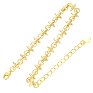 Macro detail of 18K gold plated chain bracelet with lobster clasp and heart charm