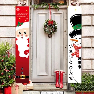 Christmas door banners set featuring Santa and Snowman for festive porch decoration