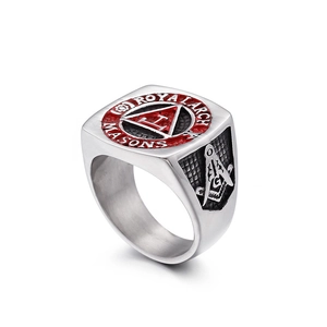 Vintage Royal Arch Masons ring in silver stainless steel with red enamel seal
