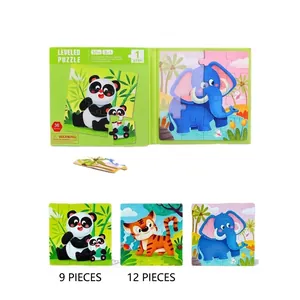 3-in-1 animal puzzle set for toddlers featuring panda tiger and elephant themes