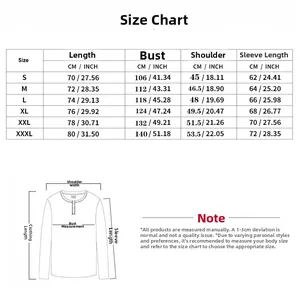 Men's casual long sleeve polo shirt size chart showing measurements in CM and INCH units