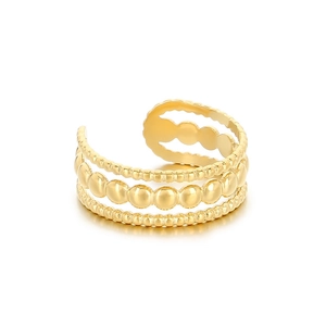 Minimalist triple layer gold beaded open ring in polished stainless steel for women