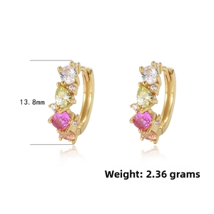 Detail view of 13.8mm colorful zircon drop earrings in gold plating weight 2.36g
