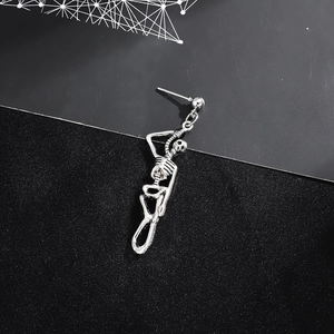 Retro punk silver skull skeleton dangle earring for Halloween with Gothic metal finish