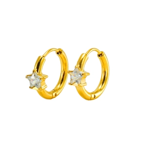 Gold star-shaped zircon hoop earrings with polished stainless steel for women