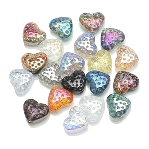 AB rainbow heart glass beads with faceted texture for DIY jewelry making and necklaces