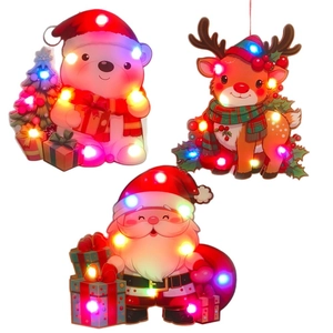 LED Weihnachtsanhänger mit Weihnachtsmann, Rentier und Bär für festliche Fensterdekoration