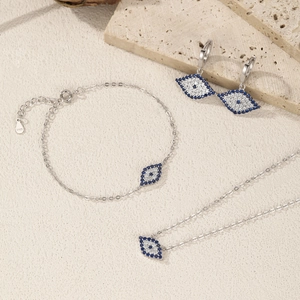 Elegant S925 sterling silver evil eye jewelry set with blue and white gems