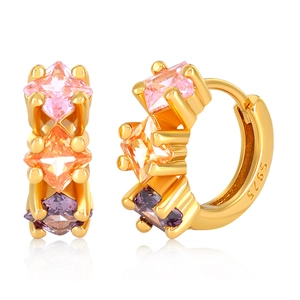 Vintage 925 Sterling Silver Post Colorful Zirconia Huggie Hoop Earrings Women Luxurious Square Geometric Inlaid Jewelry