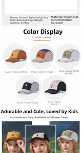 Tabella taglie e cappellini da baseball multicolore in nylon ad asciugatura rapida bimbi