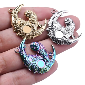 304 stainless steel owl and moon pendants in gold, silver, and rainbow finishes