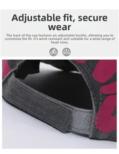 Detail view of the adjustable velcro strap on a washed denim retro baseball cap