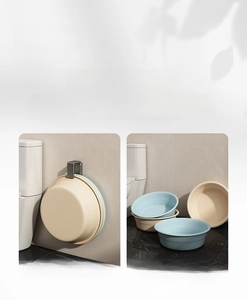 Space-saving wall-mounted stainless steel hook with stacked basins for bathroom storage
