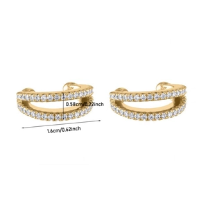 Detailed view showing dimensions of gold pavé chain ear cuffs with white crystals