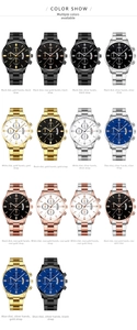Matrix display of Geneva business quartz watches in 14 different metallic color options