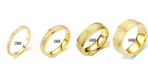 Comparison of 2mm to 8mm width gold sandblasted titanium steel rings for women