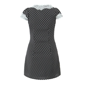 Robe rétro moulante à pois pour femmes avec bordure en dentelle et manches courtes
