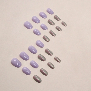 Oval taro purple and aurora glitter press-on nail set with 24 pieces in various sizes