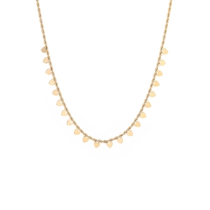 Macro view of gold-plated titanium steel rope chain necklace with small heart pendants