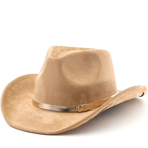 Cappello Da Cowboy Western Scamosciato Tesa Larga Protezione Solare Fibbia Cintura Dorata Retro Fedora Per Uomo Donna