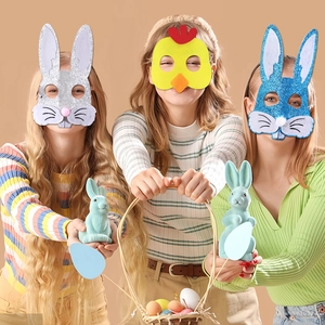 Cartoon Animal Party Masks Felt Glitter Rabbit Chick Shapes For Easter Cosplay Dress Up With Elastic Band For Kids