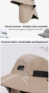 Détail du chapeau de soleil en nylon imperméable avec large bord et protège-cou amovible
