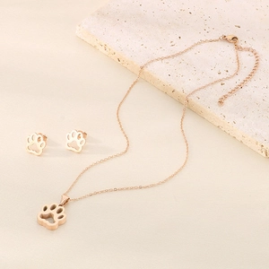 Parure de bijoux en acier inoxydable rose doré avec collier et boucles d'oreilles chat